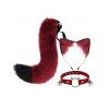 Ensemble de cosplay 3 pièces avec queue en fourrure artificielle et serre-tête oreilles de chat avec clochette - Rouge 