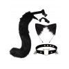 Ensemble de cosplay 3 pièces avec queue en fourrure artificielle et serre-tête oreilles de chat avec clochette - Noir 