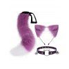 Ensemble de cosplay 3 pièces avec queue en fourrure artificielle et serre-tête oreilles de chat avec clochette - Pourpre 