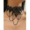 Collier ras du cou gothique en dentelle avec chaîne en pierres précieuses artificielles et pompon ajouré - Noir 