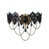 Collier ras du cou gothique en dentelle avec chaîne en pierres précieuses artificielles et pompon ajouré - Noir 