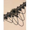 Collier ras du cou gothique en dentelle avec chaîne en pierres précieuses artificielles et pompon ajouré - Noir 