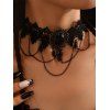 Collier ras du cou gothique en dentelle avec chaîne en pierres précieuses artificielles et pompon ajouré - Noir 