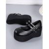 Solid Color Buckle Strap Thick Platform Round Toe Casual Shoes - Noir EU 43