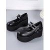 Solid Color Buckle Strap Thick Platform Round Toe Casual Shoes - Noir EU 43