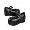 Solid Color Buckle Strap Thick Platform Round Toe Casual Shoes - Noir EU 43