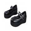 Solid Color Buckle Strap Thick Platform Round Toe Casual Shoes - Noir EU 43