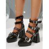 Vintage Sandals Grommet Buckle Strap Heart Wings Details Chunky Heel Punk Sandals - Noir EU 42