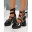 Vintage Sandals Grommet Buckle Strap Heart Wings Details Chunky Heel Punk Sandals - Noir EU 42