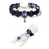 Ensemble ras du cou et bracelet en dentelle artificielle avec pierres précieuses de style gothique colorblock et anneau vintage - Bleu 