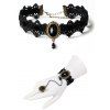 Ensemble ras du cou et bracelet en dentelle artificielle avec pierres précieuses de style gothique colorblock et anneau vintage - Noir 
