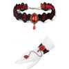 Ensemble ras du cou et bracelet en dentelle artificielle avec pierres précieuses de style gothique colorblock et anneau vintage - Rouge 