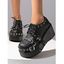 Gothic Shoes Rivet Grommet Buckle Strap Thick Platform Lace Up Shoes - Noir EU 42