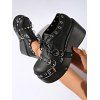 Gothic Shoes Rivet Grommet Buckle Strap Thick Platform Lace Up Shoes - Noir EU 42
