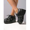 Gothic Shoes Rivet Grommet Buckle Strap Thick Platform Lace Up Shoes - Noir EU 42