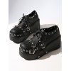 Gothic Shoes Rivet Grommet Buckle Strap Thick Platform Lace Up Shoes - Noir EU 42