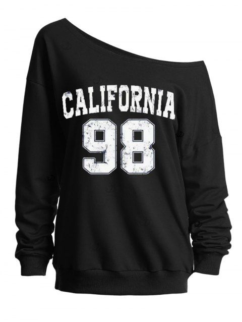 Sweat-shirt décontracté à imprimé lettres et chiffres, épaules dénudées