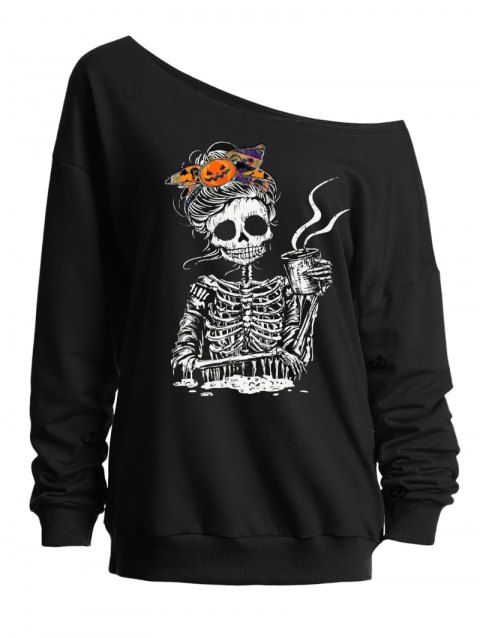 Sweat-shirt gothique d'Halloween à imprimé squelette et tête de mort