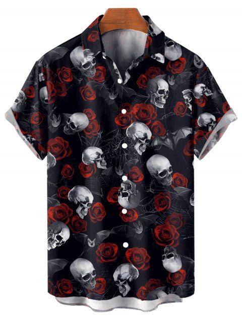 Chemise gothique boutonnée pour homme, motif tête de mort et toile d'araignée, motif Halloween