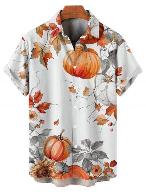 Chemise d'Halloween pour homme, boutonnée, imprimé citrouille, fleurs et feuilles