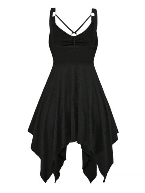 Robe gothique mi-longue à volants et œillets froncés de couleur unie avec chaîne et mouchoir