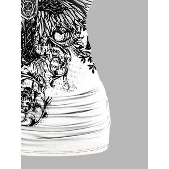 Gothic Halloween Tank Top Cross Printed Butterfly Lace Ruched Long Top