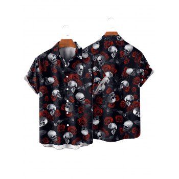 Gothic Couple Outfit Rose Skulls Spider Web Print Lace Up Dress and Shirt Set