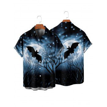 Halloween Couple Outfit Bat Star Sky Print Ruched Mini Dress and Shirt Set