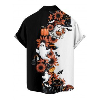 Halloween Couple Outfit Ghost Pumpkin Cat Floral Print Ruched Belt Dress and Shirt Set