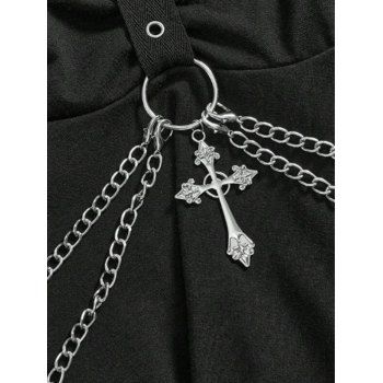 Gothic Dress Solid Color Ruched Grommet Chain Handkerchief Midi Dress