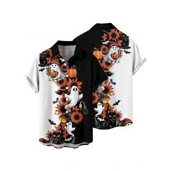 Men's Halloween Shirt Contrast Color Ghost Pumpkin Cat Floral Print Shirt