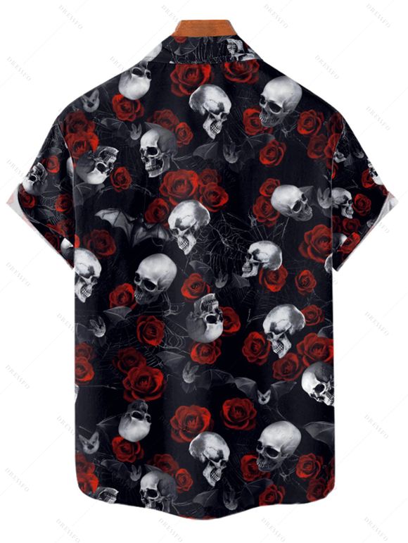 Chemise gothique boutonnée pour homme, motif tête de mort et toile d'araignée, motif Halloween - Noir 2XL