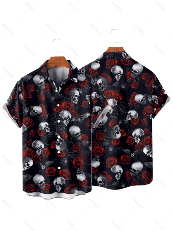 Chemise gothique boutonnée pour homme, motif tête de mort et toile d'araignée, motif Halloween - Noir 2XL
