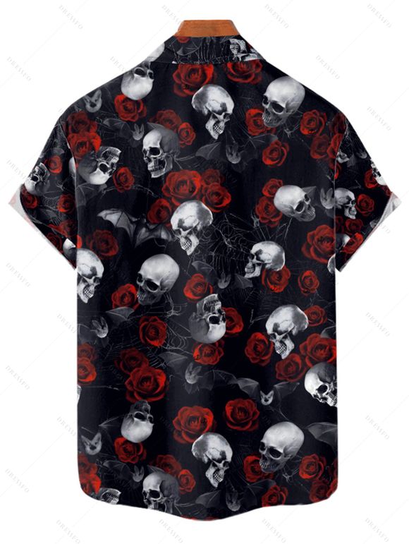 Gothic Couple Outfit Rose Skulls Spider Web Print Lace Up Dress and Shirt Set - Noir S | US 4