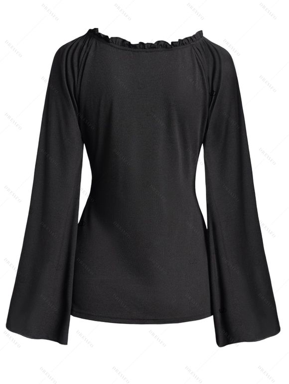 Gothic Women Outfit Lace Up Ruffle Flare Sleeve Top and Grommet Leggings Set - Noir S | US 4