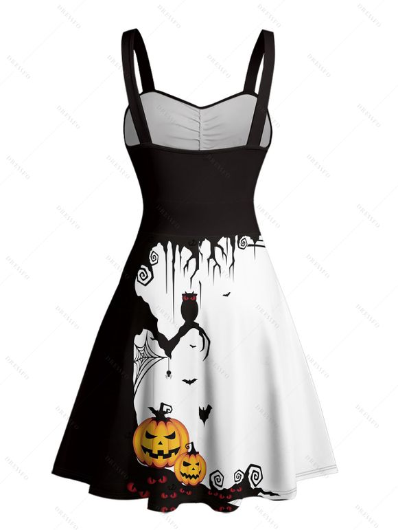 Halloween Couple Outfit Pumpkin Spider Web Print Mini Dress and Shirt Set - Noir S | US 4