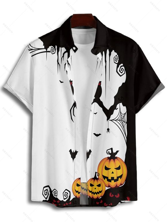 Halloween Couple Outfit Pumpkin Spider Web Print Mini Dress and Shirt Set - Noir S | US 4