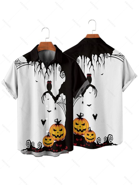 Halloween Couple Outfit Pumpkin Spider Web Print Mini Dress and Shirt Set - Noir S | US 4