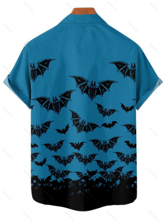 Chemise gothique pour homme à boutons et imprimé chauve-souris pour Halloween - Bleu profond M