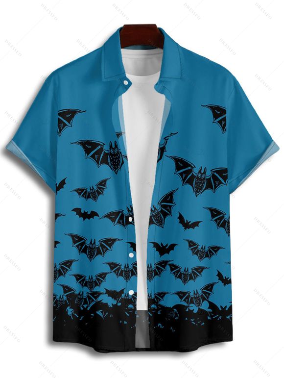 Chemise gothique pour homme à boutons et imprimé chauve-souris pour Halloween - Bleu profond M