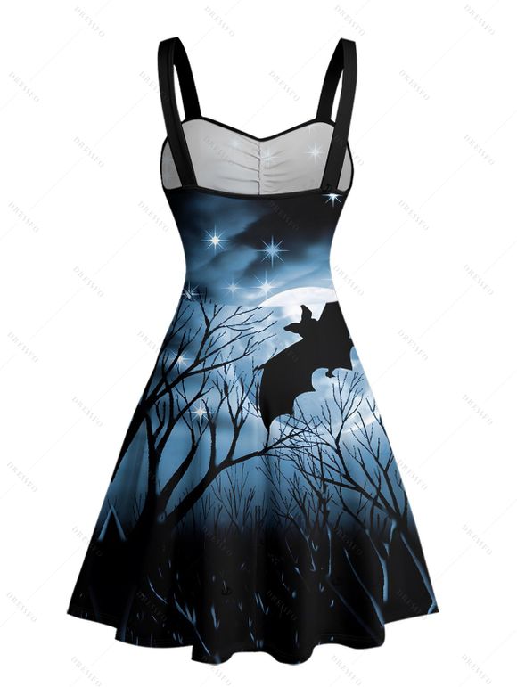 Halloween Couple Outfit Bat Star Sky Print Ruched Mini Dress and Shirt Set - Noir S | US 4