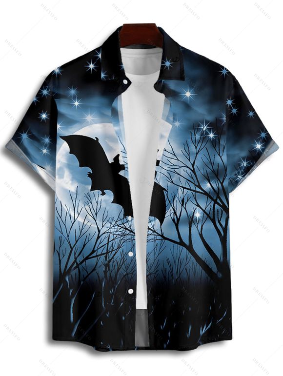 Halloween Couple Outfit Bat Star Sky Print Ruched Mini Dress and Shirt Set - Noir S | US 4