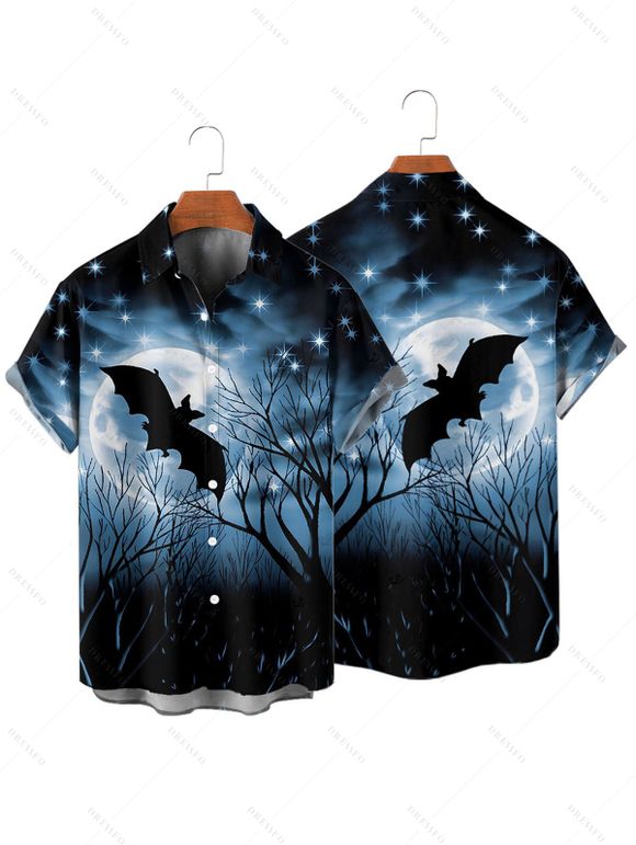 Halloween Couple Outfit Bat Star Sky Print Ruched Mini Dress and Shirt Set - Noir S | US 4