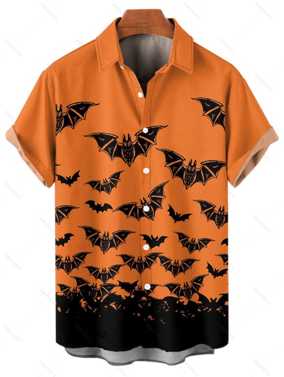 Gothic Couple Outfit for Halloween Bat Print Ruched Mini Dress and Shirt Set - Orange S | US 4