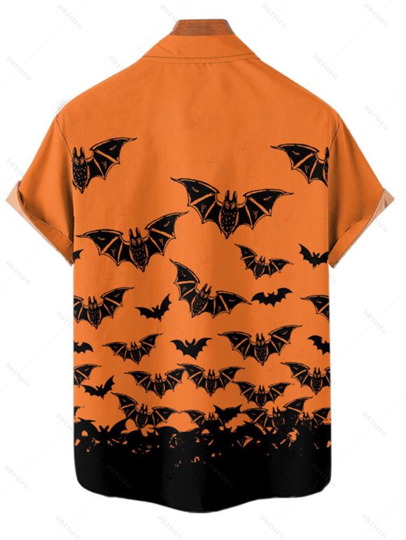 Gothic Couple Outfit for Halloween Bat Print Ruched Mini Dress and Shirt Set - Orange S | US 4