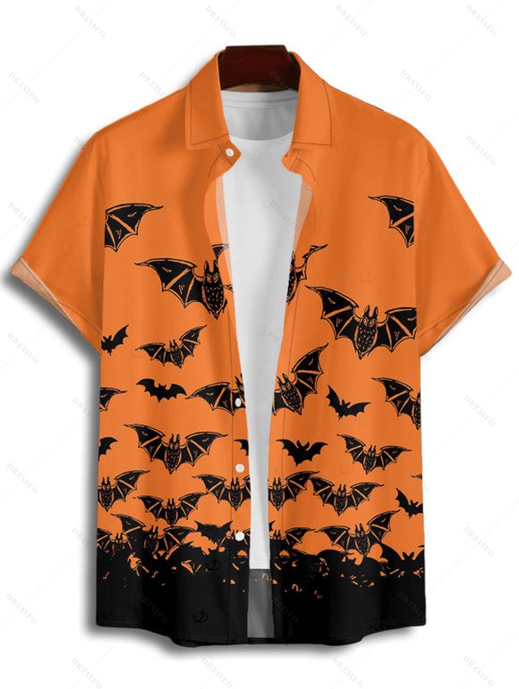 Gothic Couple Outfit for Halloween Bat Print Ruched Mini Dress and Shirt Set - Orange S | US 4