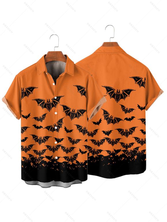Gothic Couple Outfit for Halloween Bat Print Ruched Mini Dress and Shirt Set - Orange S | US 4