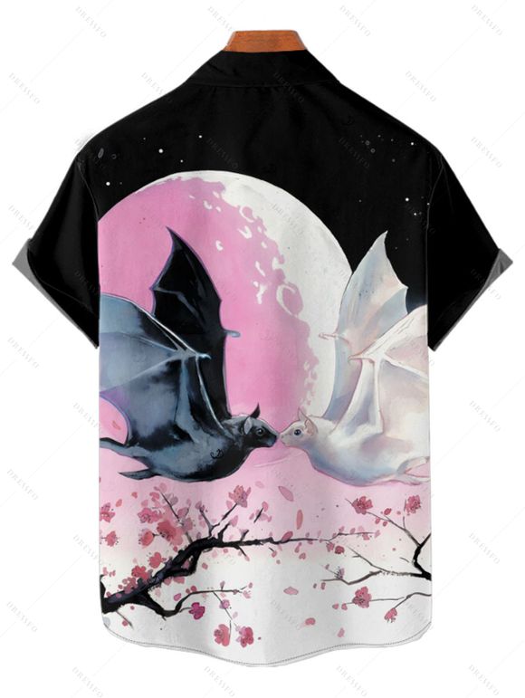 Halloween Couple Outfit Colorblock Flower Bat Print Mini Dress and Shirt Set - multicolor A S | US 4