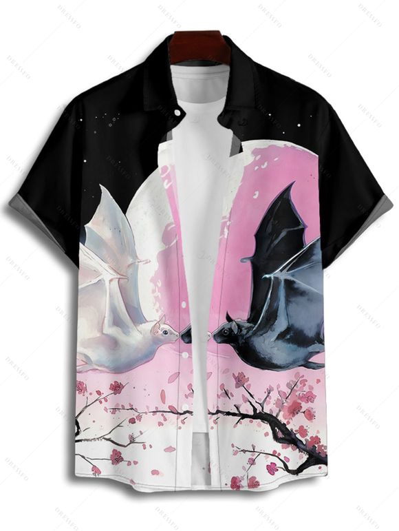 Halloween Couple Outfit Colorblock Flower Bat Print Mini Dress and Shirt Set - multicolor A S | US 4