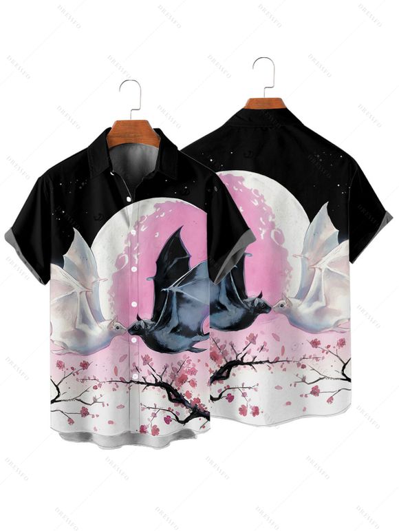 Halloween Couple Outfit Colorblock Flower Bat Print Mini Dress and Shirt Set - multicolor A S | US 4